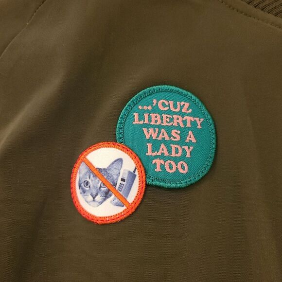 Wildfang Wild Feminist Collection Olive Bomber Jacket with Patches XS - Picture 11 of 13